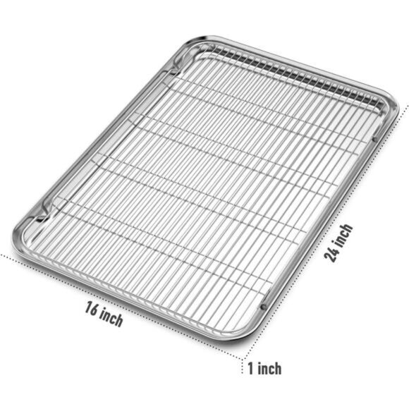 Large Set Baking Sheet and Cooling Rack Set, Bastwe 24L x 16W x 1H inch - Picture 3 of 8